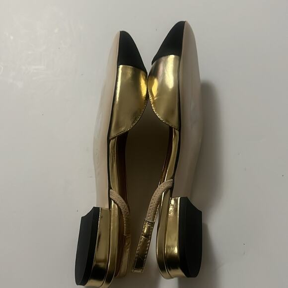 CHANEL LAMINATED LAMBSKIN GROSGRAIN‎ CAP TOE CC SLINGBACK FLATS SZ 37 - Picture 6 of 10